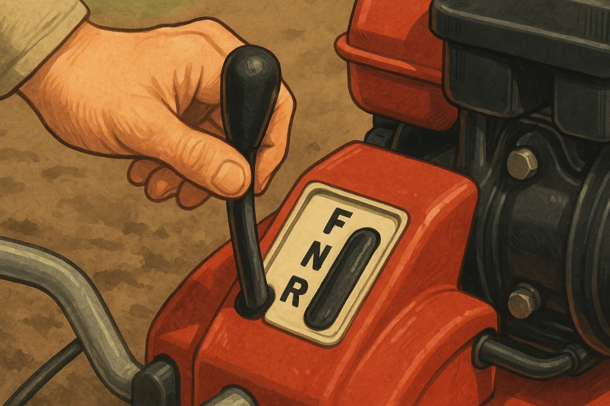Motobineuse équipée d'une marche arrière utilisée dans un potager