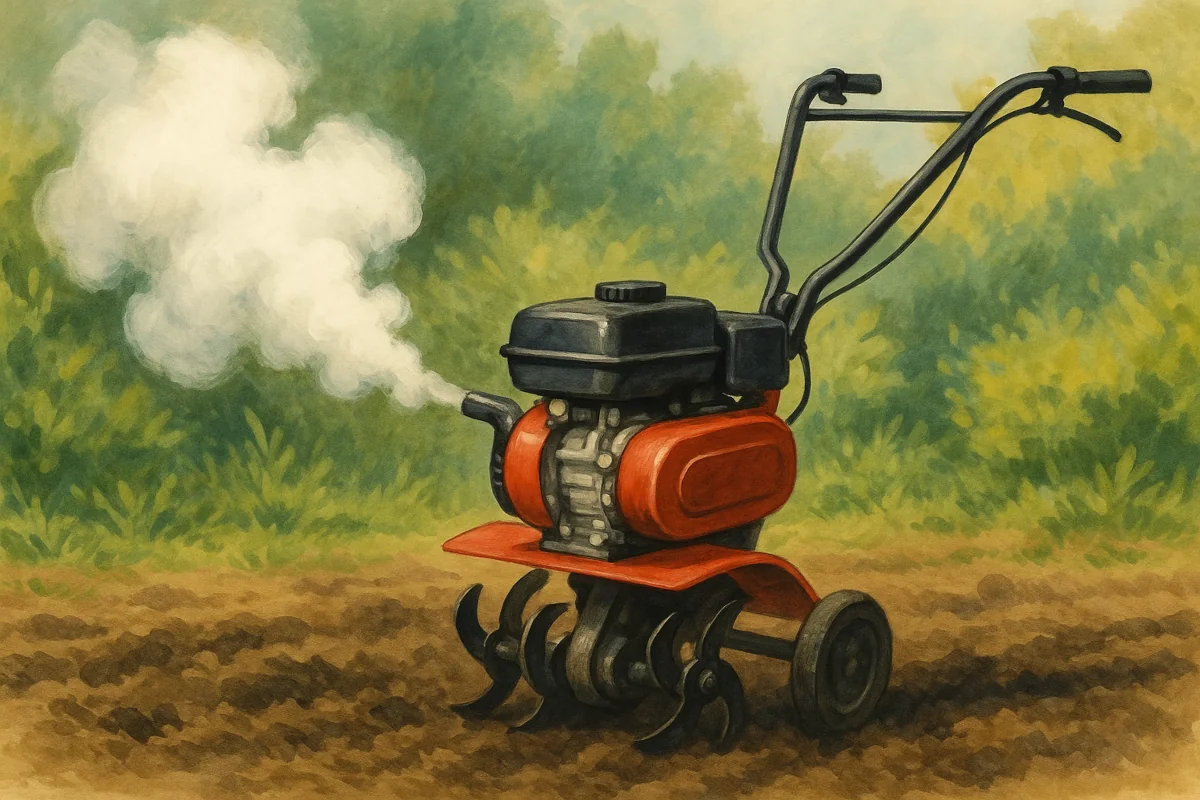 Motoculteur qui fume blanc : causes fréquentes et solutions