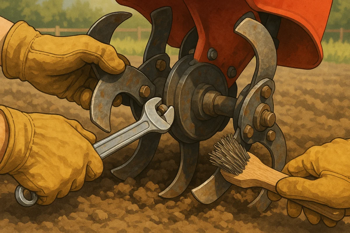 Démontage de couteaux sur une fraise de motoculteur